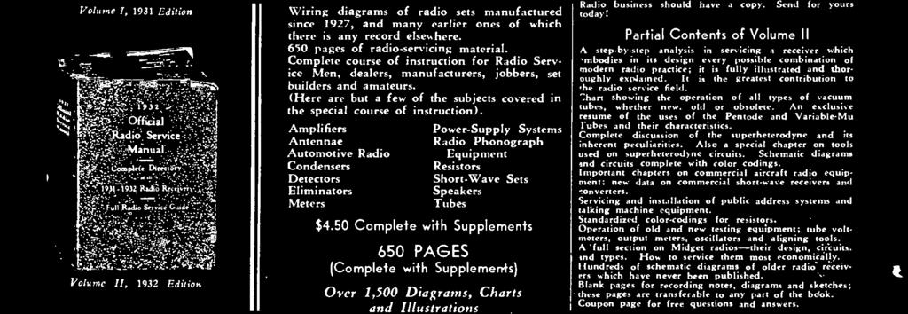 Get Supplements FREE with the NEW 1932 MANUAL There is so much new material in this Manual, that a Service Man or dealer would be lost without it when called to service a set.