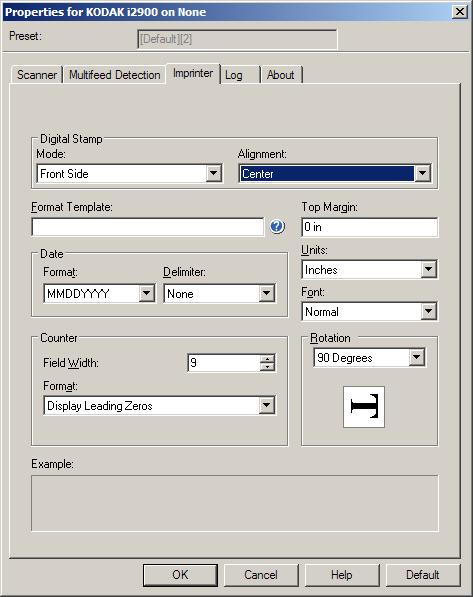 Imprinter tab The printer operates at full scanner speed. The printer can add a date, time, document sequential counter, and custom messages.