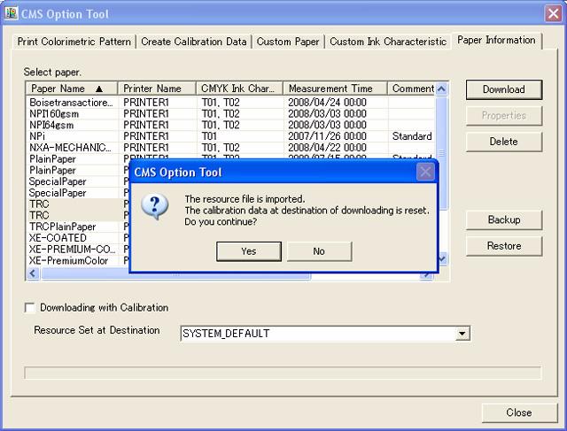 Holding <CRTL> on the keyboard, select the Paper Name [TRC] for both PRINTER1 and PRINTER2. 11. Select [Download]. 12. After the pop-up window appears, select [Yes]. 13.