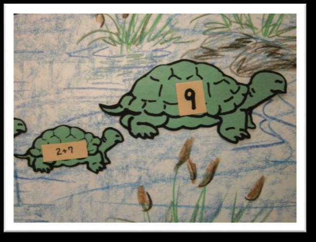 How to play: Tell a story about three mommy turtles and how their babies like to follow in a line behind them. Use your imagination.