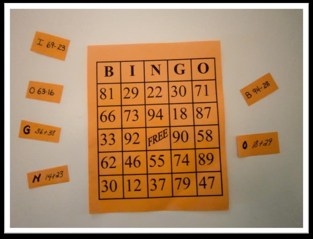 ) Make plenty of Bingo cards that correspond. Each card will need to have the answers in different locations. Lastly provide chips, beans, or pennies to use as markers.