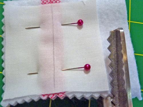 6. Pin the smaller squares together, leaving a small opening along one side.