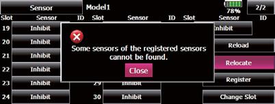 Touch the 1/2 to enter the second page of the sensor screen. Then, touch the [Register] button. If registration is successful, the following screen will appear.
