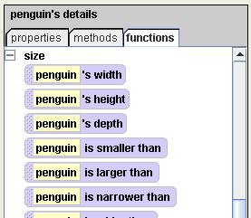 Each of these functions asks a question about the penguin, and then keeps the answer so that you can use it in your Alice world. How wide is the penguin?