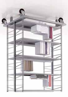 Double-sided shelving/display unit on castors (codes 6A2100-6A2102): Two-faced bookcase on castors, composed of: two side panels, each comprising two steel rod uprights (each made of three Ø 7 mm