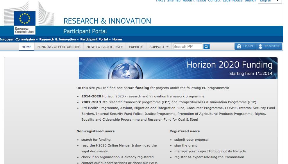 The Participant Portal Horizon 2020 https://ec.europa.