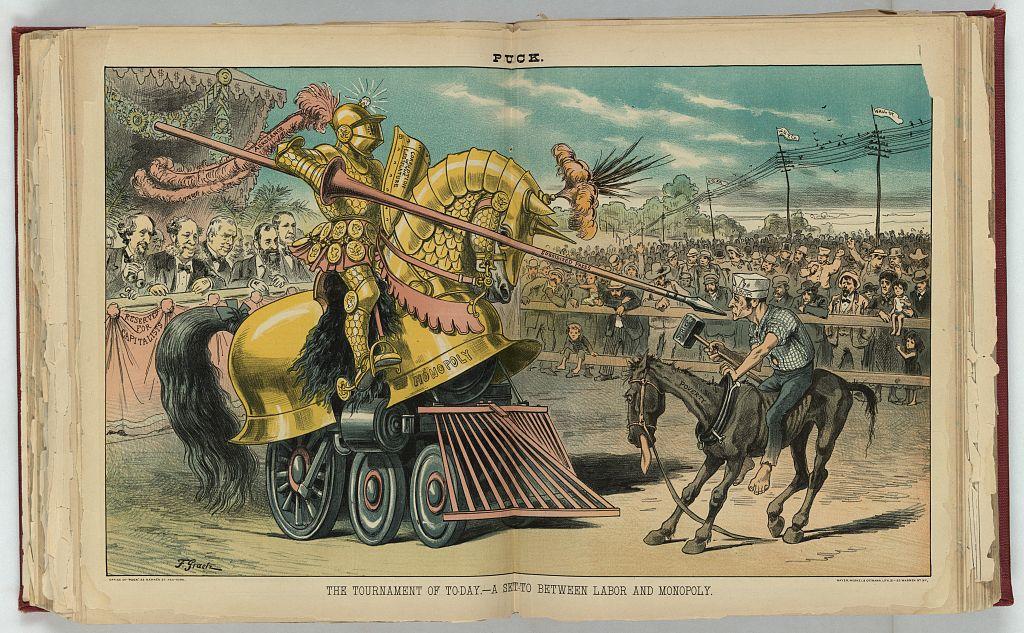 3 The Tournament of Today A Set to Between Labor and Monopoly Friedrich Graetz s 1883 cartoon depicts a one-sided jousting match. The golden knight is the assumed victor.
