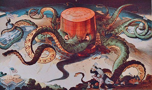 Right: The Standard Oil Octopus (Rockefeller) Source: From J. Ottmann Lith, Co., 1904 Sept. 7.