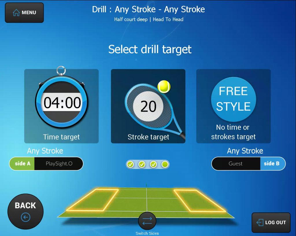 DRILLS MODE And once you have decided on team work or head-tohead for your SmartCourt drill, the customization options continue. You can select different goals for each drill on this screen.