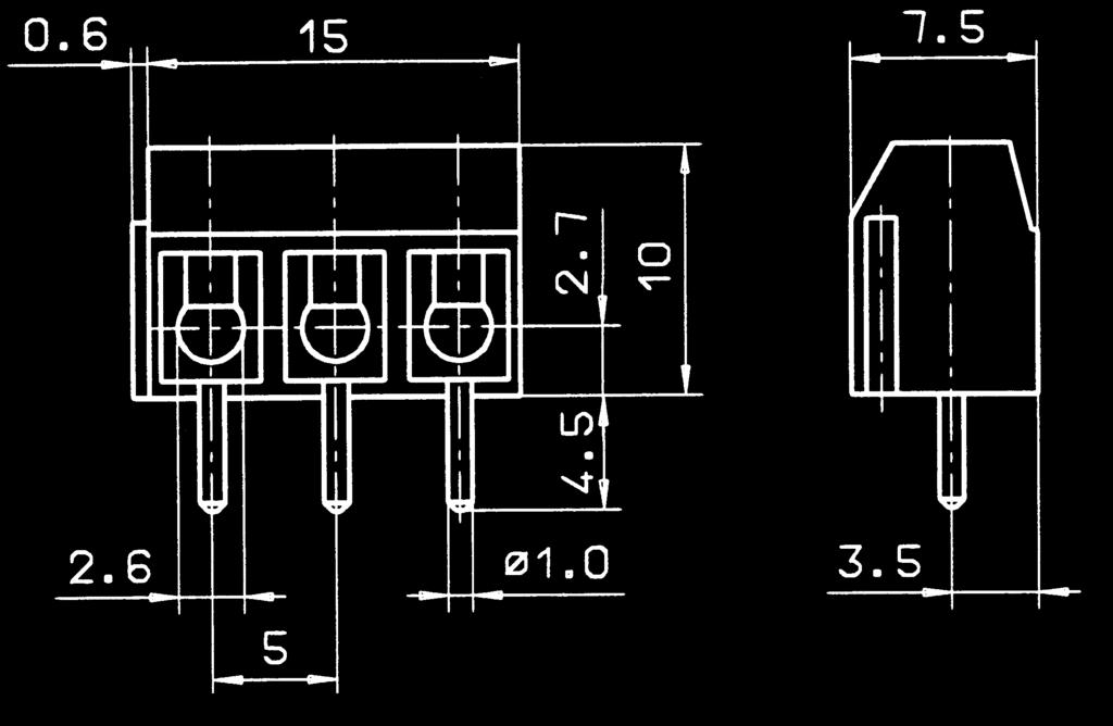 Terminals PK 0/ /5,00-V vertical PK 0/ /5,00-H horizontal 5,00 mm Rating Wire-protection 5,00 6,00 1, 1,00 0, 0 V 0 V 15 A, A (T) -14 2,00 kv 0, Nm/M2,6 - C / +105 C Zn stainless steel dark grey (Ral