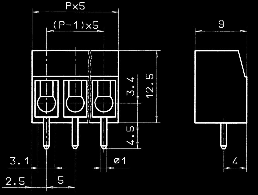 Terminals PK / /5,00-V-BL vertical PK / /5,00-H-BL horizontal 5,00 mm Rating Wire-protection 5,00 7,00 1, 0 V 0 V 15 A A (T) -14 2,00 kv 0, Nm/M3 - C / +105 C Zn stainless steel dark grey