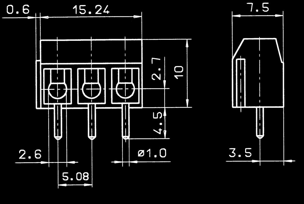 Terminals PK 0/ /5,08-V vertical PK 0/ /5,08-H horizontal 5,08 mm Rating Wire-protection 5,08 6,00 1, 1,00 0, 0 V 0 V 15 A, A (T) -14 2,00 kv 0, Nm/M2,6 - C / +105 C Zn stainless steel dark grey (Ral