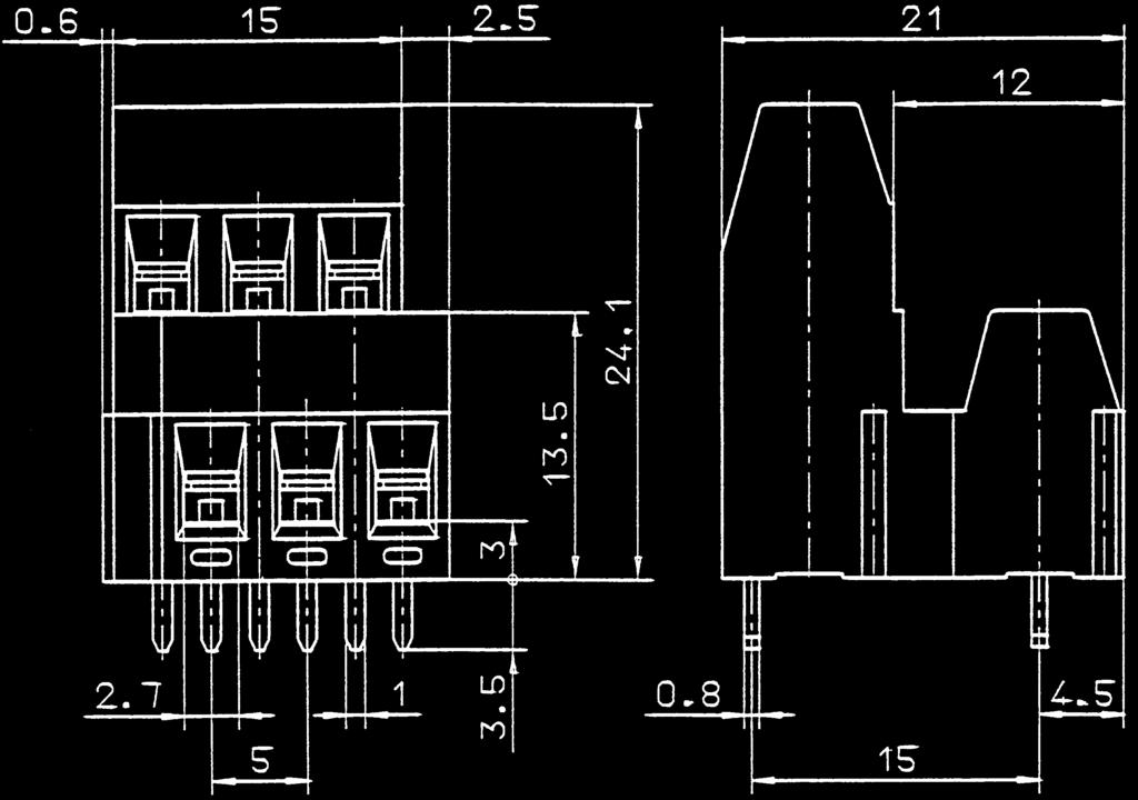 Terminals PKD 0/ /5,00-V vertical PKD 0/ /5,00-V vertical 5,00 mm Rating Marking Strain-relief-clamp 5,00 6,00 1, 0 V 0 V A A (T) - 2,00 kv 0, Nm/M3 - C / +105 C Zn dark grey (Ral ) (Ral 70) 2.1.4 3 103.