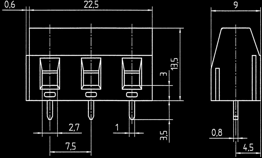 Terminals PK 0/ /7,-V vertical CONTA-CON PK 0/ /7,-H horizontal 7, mm Rating Marking Strain-relief-clamp 7, 6,00 1, 0 V 0 V A A (T) - 3,00 kv 0, Nm/M3 - C / +105 C Zn dark grey (Ral ) (Ral 70) 2.1.4 3.