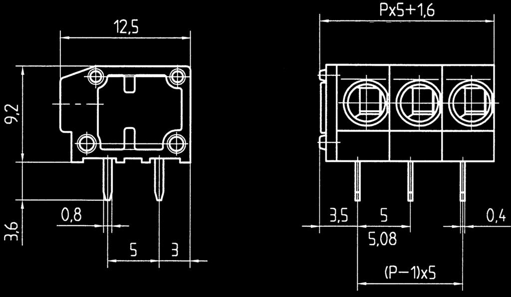 Terminals PBK 00/ /5,00 PBK 01/ /5,00-KD 5,00 mm Rating Leg-spring 5,00 9,00 1,00 0, 0 V 0 V 10 A,5 A (T) -14 2,00 kv - C / +105 C light-grey