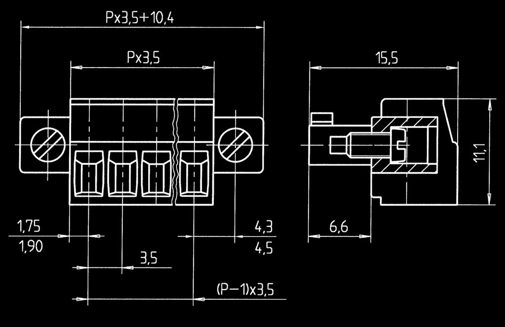 P.C. board plug-in connectors Connector PKB 15/ /3, CONTA-CON PKB 15/ /3,-F 3, mm Output