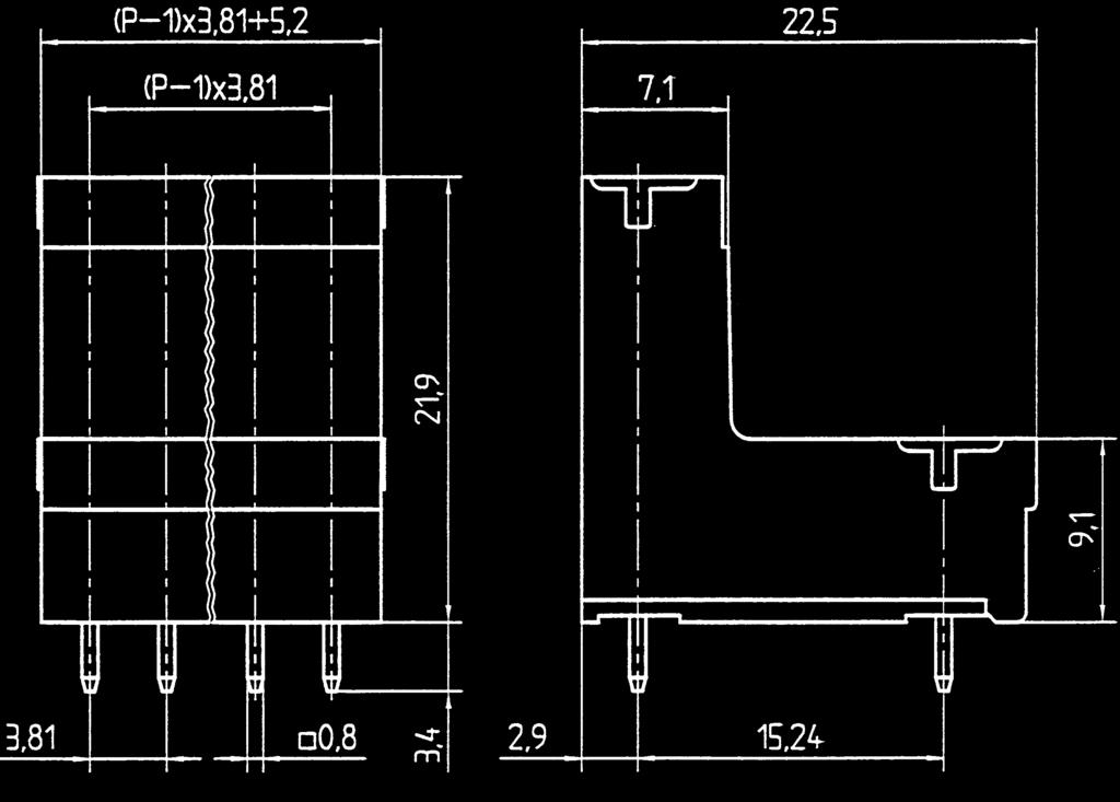P.C. board plug-in connectors Header STL 10/ /3,81-V-G vertical STL 10/ /3,81-H-G horizontal 3,81 mm Rating 3,81 1, 0 V 0 V 8 A 9 A (T) 4,00 kv 3 -