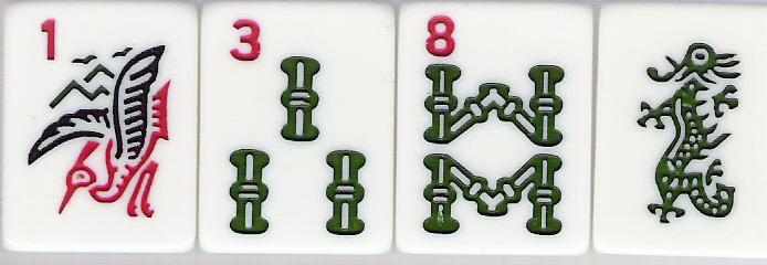 Bamboos (Bams) #1 to #9 (4 tiles of each) match with