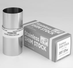 Stainless Steel Shim Stock Stainless Steel 6" x 50" rolls 6" x 100" rolls 12" x 50" rolls 12" x 100" rolls Thickness Part No. Wt./Lbs Part No. Wt./Lbs Part No. Wt./Lbs Part No. Wt./Lbs 0.0005/.