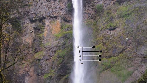 Click on the color Control Point icon, and place the color Control Point in the center of the waterfall, above the bridge (Figure NX.33).