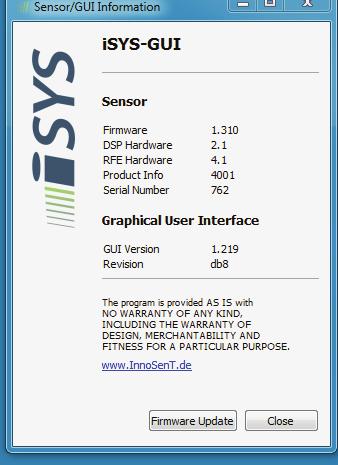 GUI description isys-4004 distance sensor www.innosent.de 14. Change RS232 baudrate The isys-4004 sensor supports different baudrates.