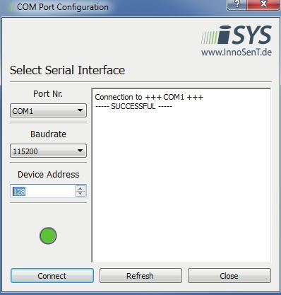 isys-00 speed and distance sensor GUI description. start screen After launching the GUI the start screen apears.