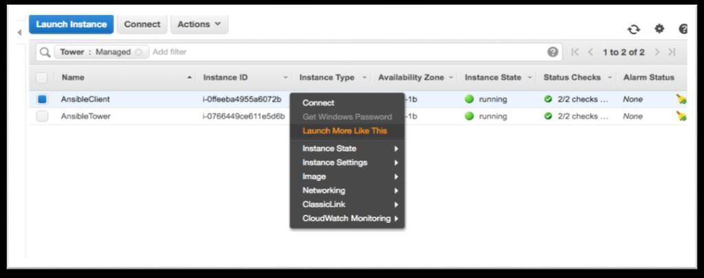 Figure 25: Properties for the Ansible Tower instance Adding Other Managed Instances The AWS Cloudformation template launched with this Quick Start initially created the EC2 instance and tagged it