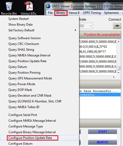 If wishing to change NMEA solution output updated rate, from Binary pull down menu