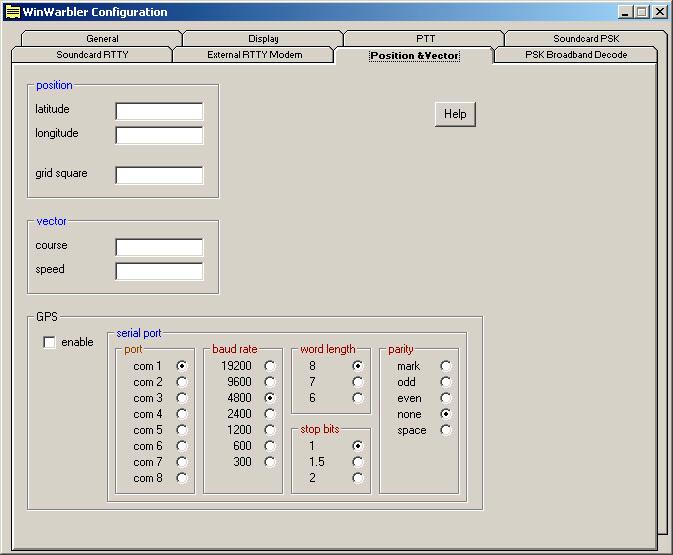 Position & Vector Settings The Position & Vector tab provides settings whose values can be transmitted by associated macros, and optionally enables these settings to be updated by a NMEA-compliant