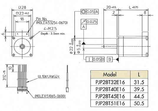 Model L PJP28T32E16 31.5 PJP28T4E16 39.5 PJP28T45E16 44.5 PJP28T51E16 5.