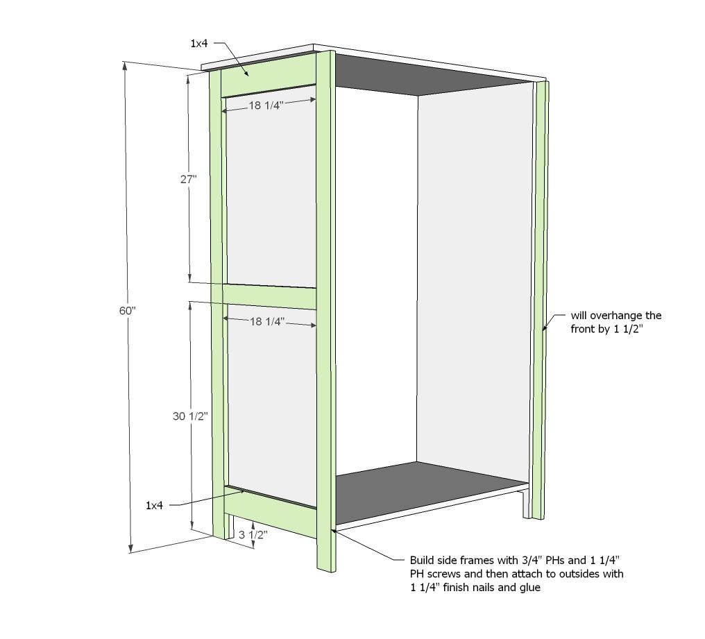 [14] Build the side frames separately, and then attach to sides of the toy armoire, with