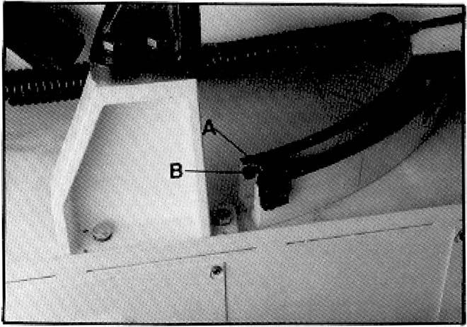 Adjust the hex cap screw (B, Figure 15) until the blade is at a 90 angle to the fixed vise jaw. 7. Tighten the lock nut (A, Figure 15). Figure 13 To adjust the 90 stop: 1.