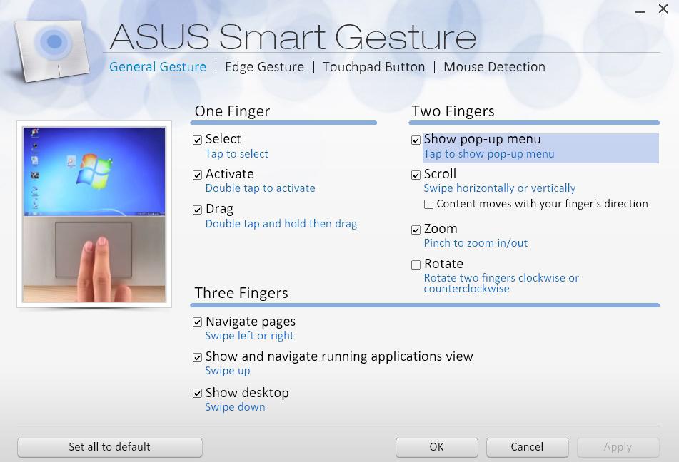 Activarea gesturilor cu trei degete Activaţi caracteristica gesturilor cu trei degete pe touchpad-ul PC-ului dvs. notebook parcurgând următorii paşi pe panoul de ecran tactil sau pe touchpad. sau 1.
