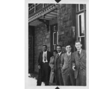 -- 1 photograph (tiff) : b&w Item is a digital image of a photograph of University of Toronto students Basil Rowe, Ivy Lawrence, Eric Tomlinson,?, and Michael Fram (l to r).