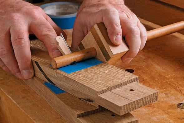 For the mortise-and-tenons, offset the mark roughly 1 32 in. toward the shoulder of the tenon.
