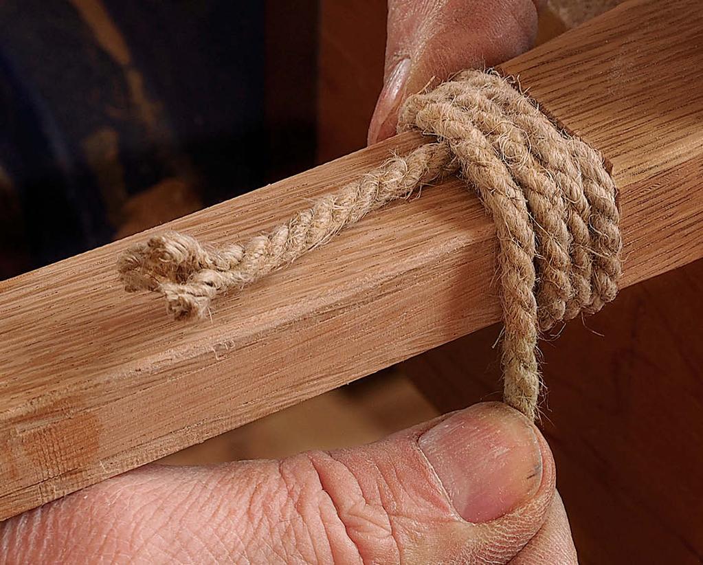 Side rails get a rope handle.,. s e. k - : Get a handle on it. The side rails are wrapped with hemp cord, essentially transforming them into handles for lifting the table.