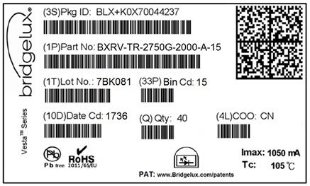 Packaging and Labeling Figure 14: Vesta TM Series Tunable White 9mm Packaging and Labeling Tube label Bag