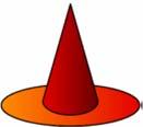 12. Billy was trying to make a pointed hat with a big brim out of coloured paper.