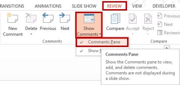 Panoul Comentarii apare pe marginea spațiului de lucru PowerPoint, afișând comentariile legate de diapozitivul care este deschis.
