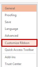 Customize Ribbon), adăugați un tab particularizat