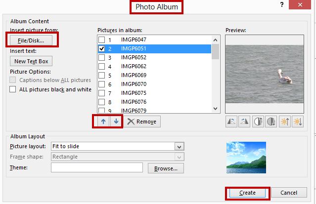 Crearea unui album foto În fila Insert (Inserare), în grupul Images (Imagini), faceți clic pe săgeata de sub Photo Album (Album foto), apoi faceți clic pe New Photo Album (Album foto nou).