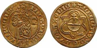 21 21 GERMAN STATES, SAXONY, ALBRECHT AS DUKE (1464-1500) GOLDGULDEN, ND 3.29 grams. Fr-2609. Leipzig Mint. Obverse: Orb in trefoil; reverse: St. John standing.