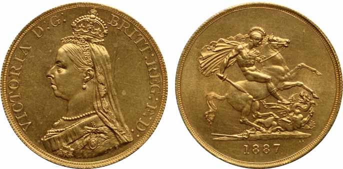 37 37 GREAT BRITAIN, VICTORIA, JUBILEE HEAD GOLD 5 POUNDS, 1887, PROOF KM-769, S-3864.