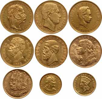 49 49 NETHERLANDS, GOLD 10 GULDEN PIECES (2) William III, 1875 10 Gulden; Wilhelmina, 1933 10 Gulden. Both coins exhibit full mint luster and minimal bag marks.