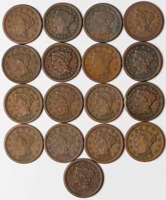 146 145 145 BRAIDED HAIR LARGE CENT LOT (14) Included are: 1848 (4); 1849 (2); 1850 (3); and 1851 (5). All are average circulated coins, each showing some normal marks and scratches from circulation.