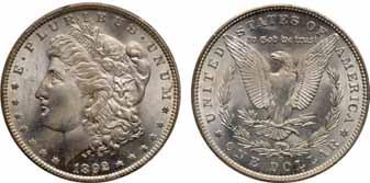 The surfaces are notably marked. An affordable example of this key date Morgan dollar; 1824 Bust half dollar AU50 PCGS; and an 1835 quarter Genuine, Cleaned AU Detail, PCGS, Secure Holder.