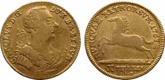 About Uncirculated $400-600 15 15 GERMAN STATES, BRUNSWICK-WOLFENBUTTEL, KARL I, GOLD 10 THALER, 1763-E/IDB Fr-713, KM-917.