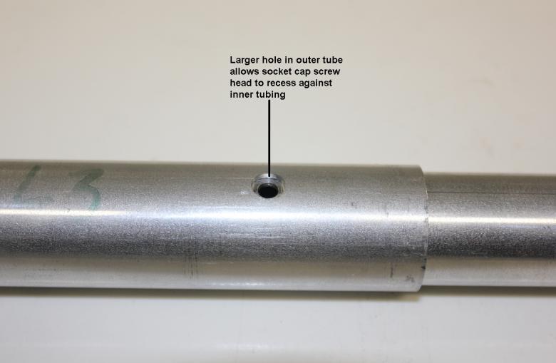 JK BIGTRI ELEMENT TAPER SCHEDULE EXPOSED LENGTHS Diagram 2 Note the joint in the picture below illustrating the counterbored (larger) hole in the outer tube to tightly nest the screw head.