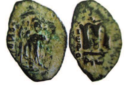 These coins were not issued until the reign of Heraclius (610-641 AD) when Jerusalem was in the Byzantine Empire which succeeded the Roman Empire in the east.