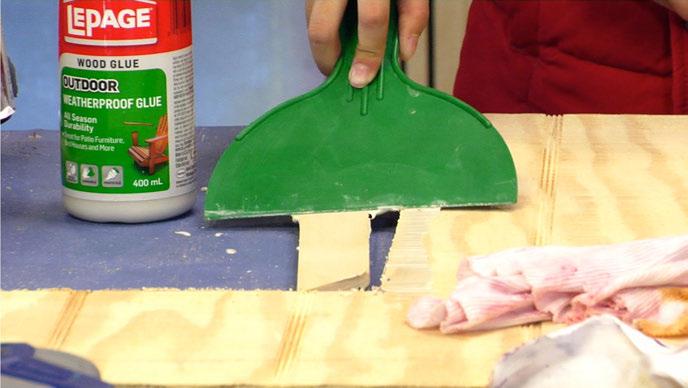 Apply glue Squeeze a bead of exterior wood glue